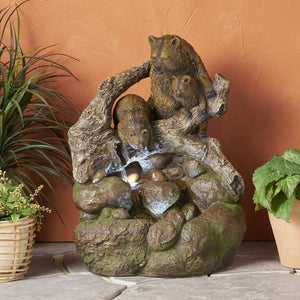 English Elm Christopher Knight Home® - 24.75" CALLAN FOUNTAIN Weather-Resistant Outdoor Floor Fountain with Pump, Underwater Lights & Bear Accents 71777.00LM