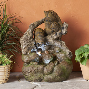 Christopher Knight Home® - Noble House - Callan Outdoor Bear Family Fountain, Light Brown and Moss