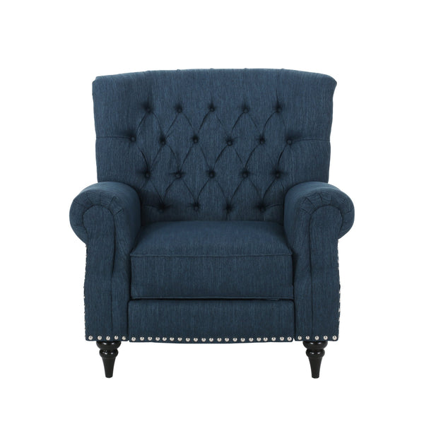English Elm Christopher Knight Home® - Classic Classic Style Fabric Push Back Chair with Rivet Detail, Rolled Arms & Plush Cushions for Comfort and Stability Navy Blue 71909.00NBLU