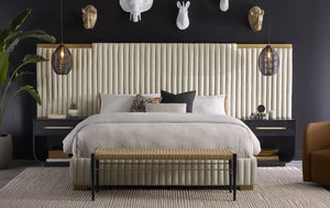 Sunpan Tarrant Nightstand – Elegant Black Oak with Raffia Handles and Modern Curves for Stylish Storage Solutions