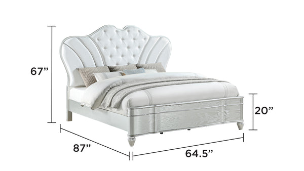 English Elm Landmark 5-Piece Queen Bedroom Set With Upholstered Button-Tufted Bed In Elegant Silver Finish B009S01363