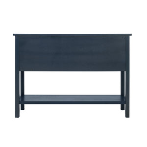 English Elm 46'' Solid Pine Retro Buffet Server with Iron Hardware Drawers Cabinets and Open Shelf Navy Blue W1202P457252