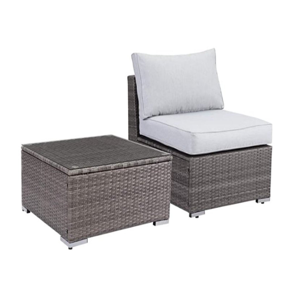 English Elm 2-piece Outdoor Pe Rattan Balcony Set with Armless Sofa and Tempered Glass Table B082P455124
