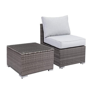 English Elm 2-piece Outdoor Pe Rattan Balcony Set with Armless Sofa and Tempered Glass Table B082P455124