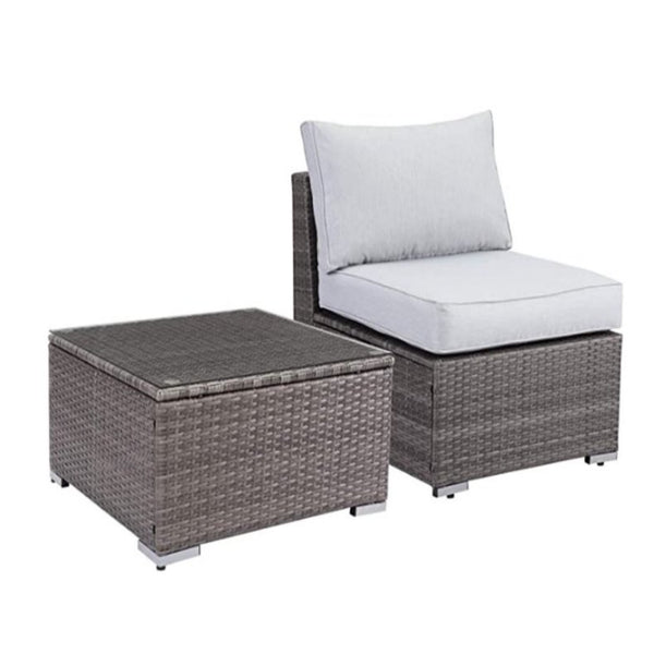 English Elm 2-piece Outdoor Pe Rattan Balcony Set with Armless Sofa and Tempered Glass Table B082P455124