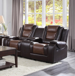 English Elm Modern Faux Leather Glider Reclining Loveseat with Console Two-tone Brown Seating B011P228565