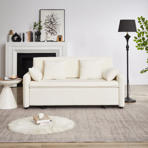 English Elm FX'' 66 Inch Sleeper Sofa Bed 3-in-1 Convertible Pullout Sofa with Plush Corduroy, 4 Pillows, Pockets Beige W1926S00058