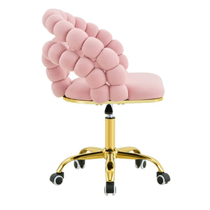English Elm Pink Velvet Bubble Swivel Chair Gold Base Adjustable Glam Seat for Vanity Office W3875P446136