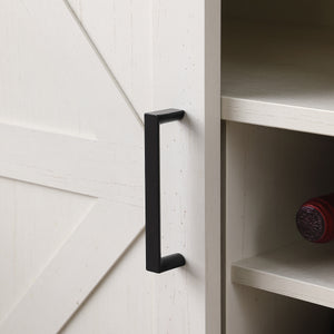 English Elm Farmhouse Sliding Barn Door Wine Cabinet with Thick Top, Rustic Oak & Antique White Finish, Space-Saving Storage W3151P264504