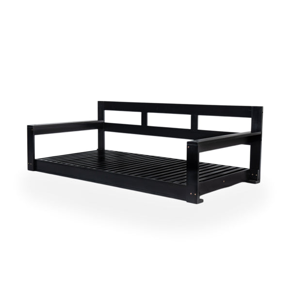 English Elm TOPMAX Acacia Wood Twin Porch Swing Bed Frame with High Back, 350lb Capacity & 118" Hemp Ropes Black N717P265795B