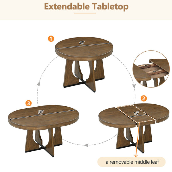English Elm Trexm Extendable Round Dining Set Oak Veneer Sculptural Base Seats Four to Six Walnut ST000131AAP-2026