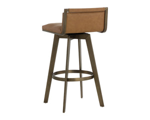 Sunpan ARIZONA Swivel Barstool - Art Deco Elegance in Milliken Cognac with Antique Brass Finish for Style 112206