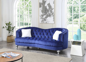 English Elm Jewel Glam Velvet Sofa with Deep Tufting, Nailhead Trim, Painted Legs & Contrasting Pillow — Luxurious Comfort and Durability Blue 30 L x 91 W x 37.5 H B078108408