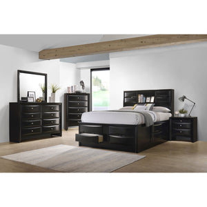 English Elm Isabel Modern Black 5-Piece Bedroom Set with Platform Storage, Beveled Drawer Fronts & Silver Hardware B062S00971