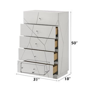 English Elm Esther Five Drawer Gloss Chest with Embossed Fronts for Modern Bedroom Storage B2756P506261