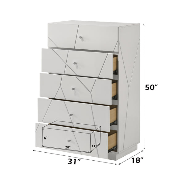 English Elm Esther Five Drawer Gloss Chest with Embossed Fronts for Modern Bedroom Storage B2756P506261