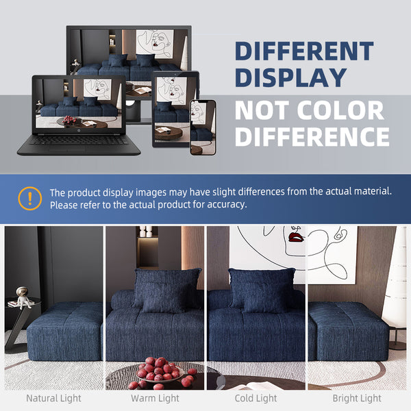 English Elm Modern Modular Sectional Sofa Set – Oversized Chenille Fabric Couch With 2 Ottomans & 4 Pillows, Blue W1885S00063