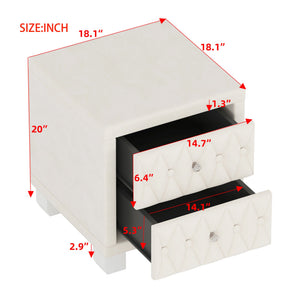 English Elm Elegant Velvet Upholstered Nightstand with Crystal Knobs Tufted Glam Bedside Storage Beige N733P210398A