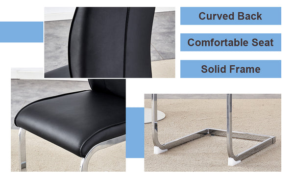 English Elm Luxury Modern Arch Chairs - Set Of 4 Black Pu Upholstered Dining Chairs With Stylish Silver Legs W1151P154857