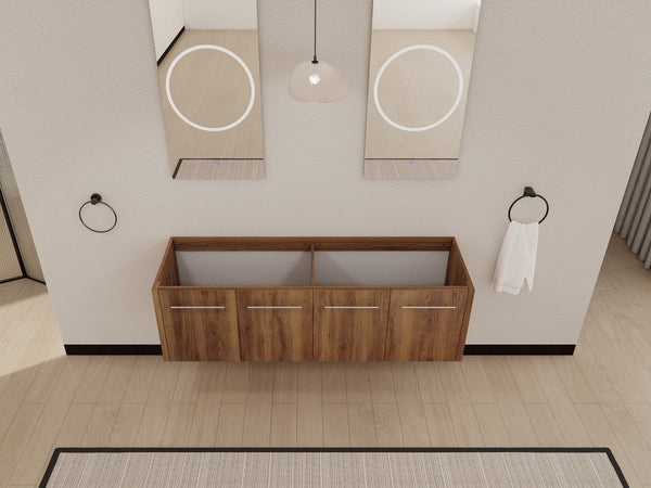 English Elm 60 Inch Wall-mounted Bathroom Vanity Cabinet with Soft-Close Doors, Eco Plywood, Scratch & Water-Resistant Finish Brown Ebony W999P208034