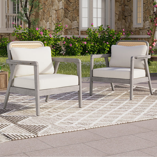 English Elm Outdoor Acacia Wood Club Chair Deep Seating Woven Back Patio Lounge Resort Style N780P171149G-2