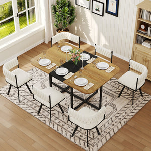 English Elm 7-piece Dining Set Tufted Velvet Chairs Melamine Table Modern Farmhouse Kitchen Beige,Black,Wood W3875S00113
