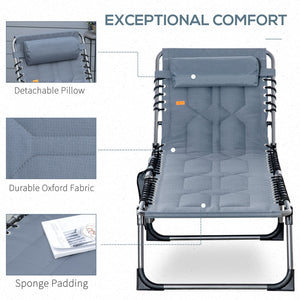 English Elm Outsunny Padded Reclining Outdoor Chaise with Headrest Foldable Steel Frame Lounge Chair Gray W2225P174383