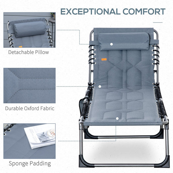 English Elm Outsunny Padded Reclining Outdoor Chaise with Headrest Foldable Steel Frame Lounge Chair Gray W2225P174383