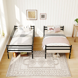 English Elm Bunk Bed Twin Over Heavy Duty Iron Frame with Guardrail for Teens and Adults W3752P464299
