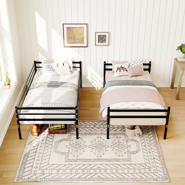 English Elm Bunk Bed Twin Over Heavy Duty Iron Frame with Guardrail for Teens and Adults W3752P464299