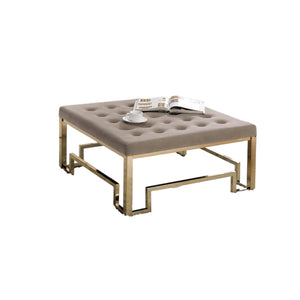 English Elm Damien Square Cocktail Ottoman Beige Upholstered Top Champagne Geometric Metal Base B2726P453249