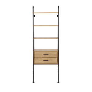 English Elm Lean Wall Mounted Industrial Bookcase with Steel Frame Wood Shelves and Hidden Drawers B202P223888