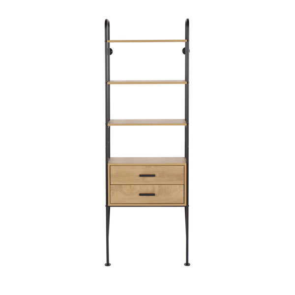 English Elm Lean Wall Mounted Industrial Bookcase with Steel Frame Wood Shelves and Hidden Drawers B202P223888