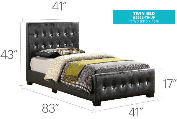 English Elm Stylish Transitional Twin Bed in Sleek Black PU Upholstery, 43"H x 41"W x 83"D, Durable Comfort B078118355