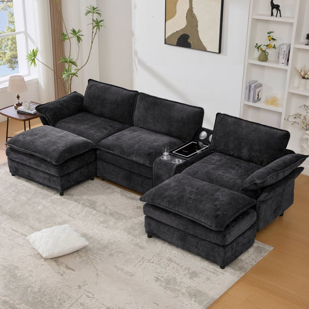 English Elm [New] U Shaped Modular Sectional Sofa With Wireless Charging, Bluetooth Speakers, And Storage Console W2108S00146-GIGA