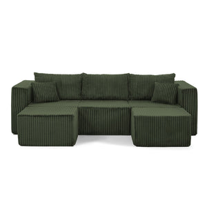 English Elm Compact Modular Sectional Corduroy Sofa High Density Foam Fill for Small Space Living Green W487P411613
