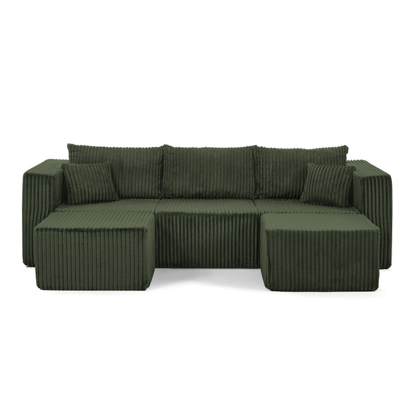 English Elm Compact Modular Sectional Corduroy Sofa High Density Foam Fill for Small Space Living Green W487P411613
