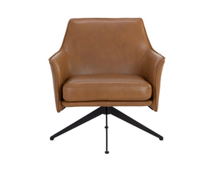 Sunpan Crosby Swivel Lounge Chair - Luxurious Italian Leather, Stylish Black Steel Legs, Modern Comfort Design Missouri Cognac Leather