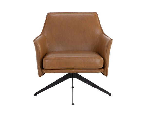 Sunpan Crosby Swivel Lounge Chair - Luxurious Italian Leather, Stylish Black Steel Legs, Modern Comfort Design Missouri Cognac Leather