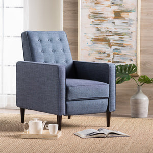 English Elm Christopher Knight Home® - Fabric Recliner Chair Mid-Century Modern Pushback Single Sofa with Tufted Cushion, Birch Legs, Cozy Comfort Dark Blue 60741.00DBL