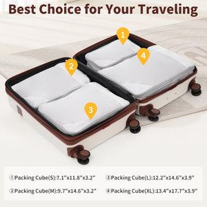 English Elm 4 Piece Hard Shell Abs Luggage Set with Spinner Wheels Tsa Lock and Packing Cubes Brown+White N732P197378K