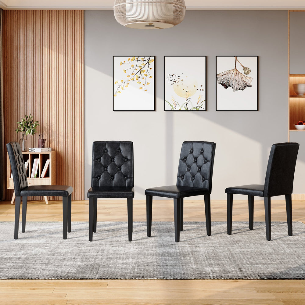 English Elm 4-piece Brown Suede Dining Chair Set with Tufted Back and Walnut Metal Legs Black W1151P361172