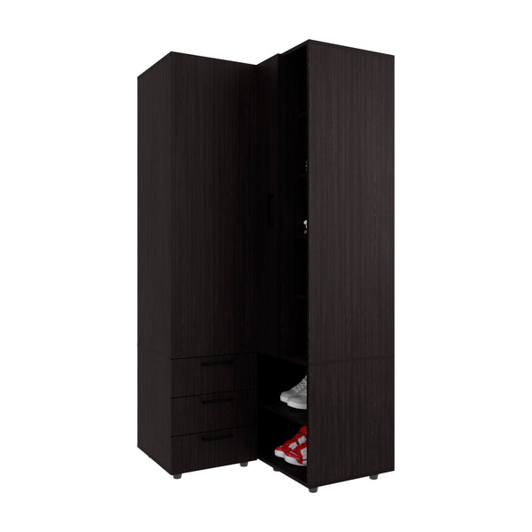 English Elm FM Compact Wardrobe with Hanging Rod, Smooth Drawers and Open Shelves for Organized Bedrooms Wenge 55 L x 22 W x 7 H B128S00185