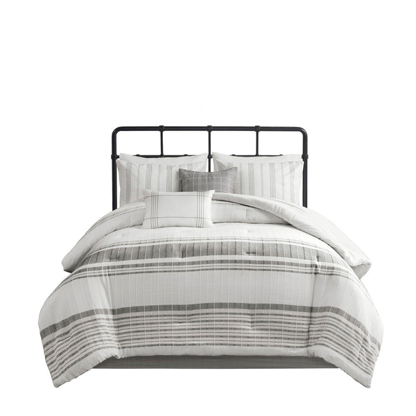 English Elm 6 Piece Cotton Jacquard Comforter Set - Oversized King Bedding With Decorative Pillows & Bedskirt B035128775