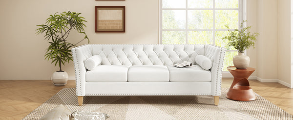 English Elm Elegant Tufted Three Seat Sofa with Nailhead Trim and Solid Wood Legs for Living Room N760P406296A