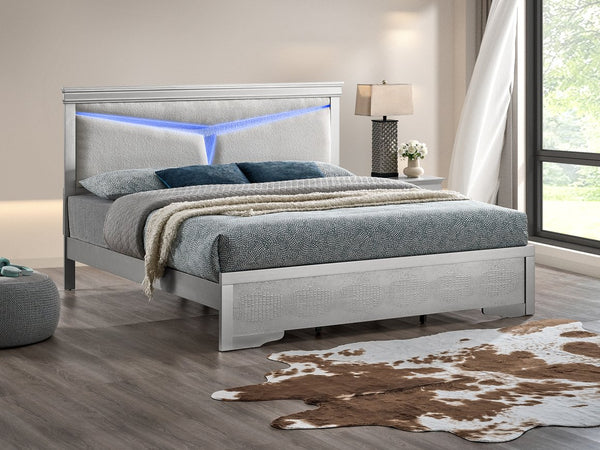 English Elm Lorana Full Platform Bed Teddy Bear Upholstered Headboard with Ambient Led Lighting Silver B078S00660