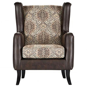 English Elm Brookridge Ornate Brown Wingback Accent Chair with Jacquard Upholstery & Faux Leather Arms for Cozy Elegance B062P354058
