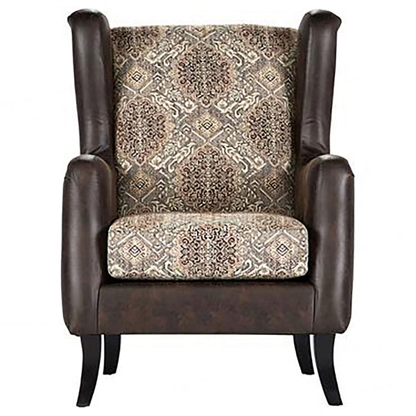 English Elm Brookridge Ornate Brown Wingback Accent Chair with Jacquard Upholstery & Faux Leather Arms for Cozy Elegance B062P354058