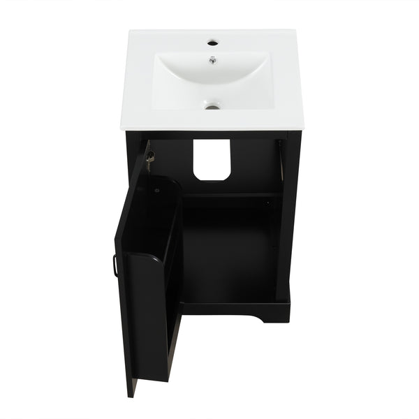 English Elm 20" Modern Bathroom Vanity With Soft-Close Door, Adjustable Shelf & Stylish Black Finish For Storage N725P351852B