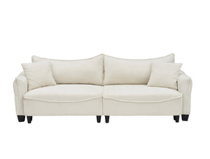 English Elm Sofa Beige Corduroy 3-Seater Convertible Sofa Bed with Two Pillows, Solid Wood Frame, 500lb Capacity W1278S00039